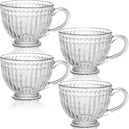 Dicunoy Set of 4 Glass Cups with Handle, 14OZ Jumbo Latte Cups, Cappuccino Mugs, Vintage Wide Mou... | Amazon (US)