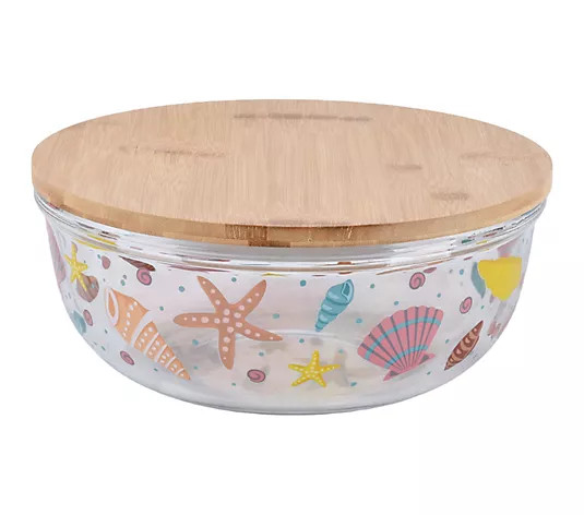 Temp-tations Seasonal 6-qt Shallow Glass Bowl w/ Bamboo Lid - QVC.com | QVC