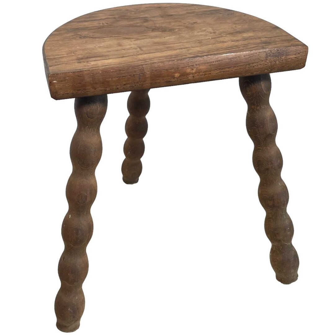 Vintage French Wooden Tripod Bobbin Leg Milking Stool Chair Seat Table Farm D Shaped Seat Plant R... | Etsy (US)