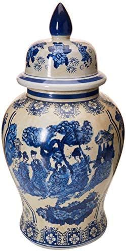 Oriental Furniture 18" Ladies Blue & White Porcelain Temple Jar | Amazon (US)