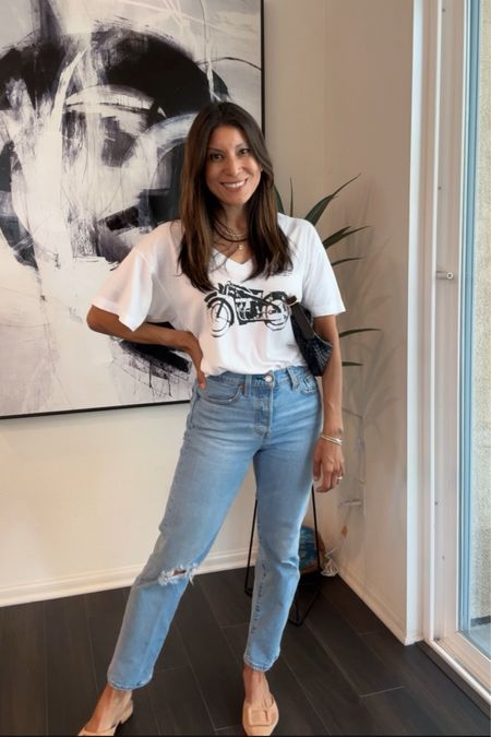 Casual fun tee and Levi’s 

Exact Levi’s sold out linked similar 
Tee relaxed fit. Wearing xs 
Shoes tts 

#LTKStyleTip #LTKShoeCrush #LTKSeasonal