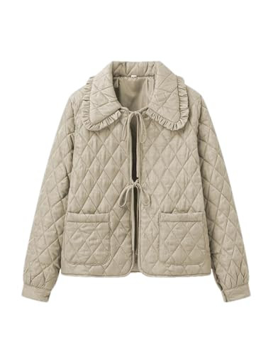 Women's Ruffled Cropped Quilted Jacket Tie-Front Winter | Amazon (US)