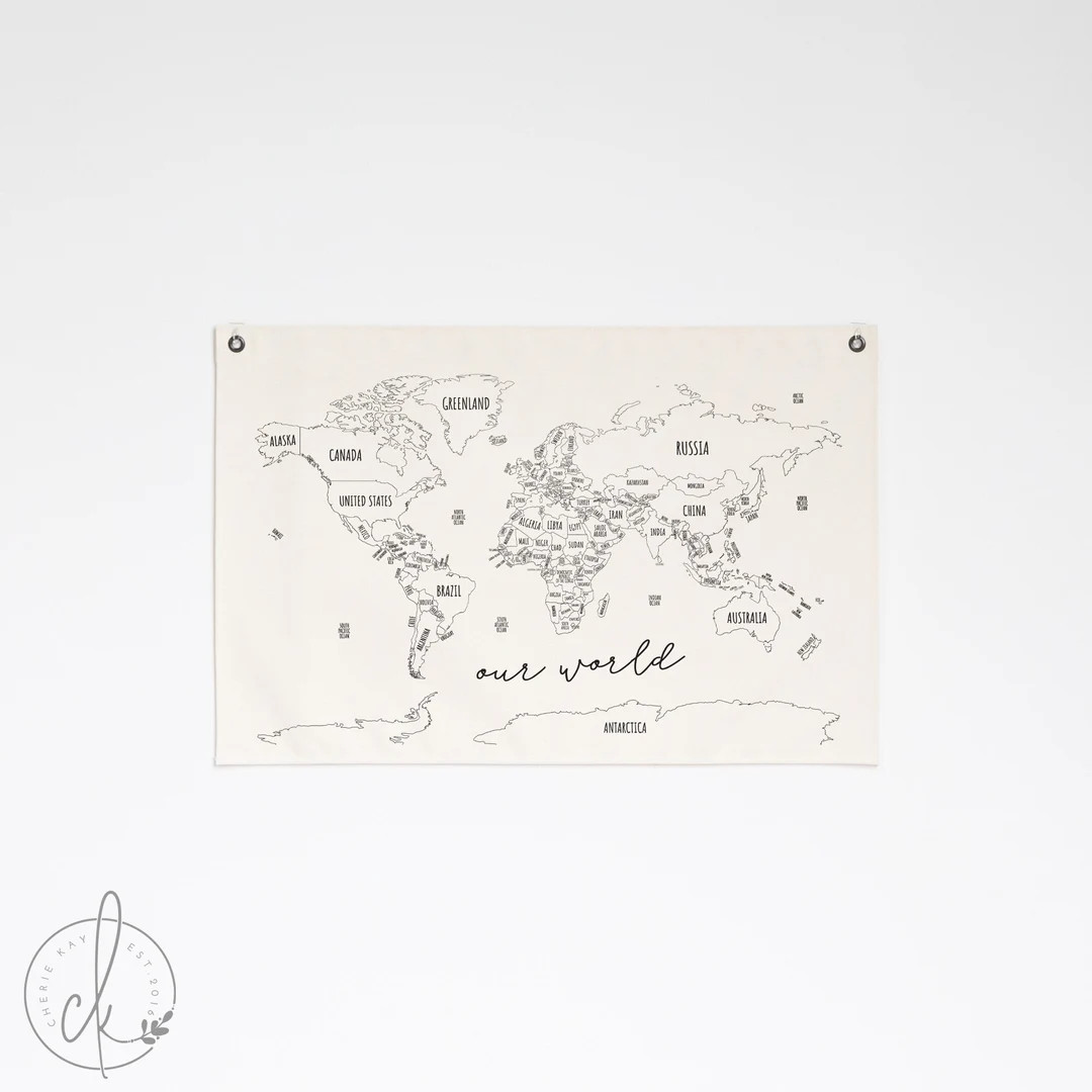 World Map | Canvas Flag | Homeschool Decor | World Map Wall Art | Classroom Decor | Educational B... | Etsy (US)