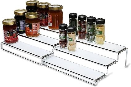 DecoBros 3 Tier Expandable Cabinet Spice Rack Step Shelf Organizer (12.5~25 Inch), Chrome | Amazon (US)