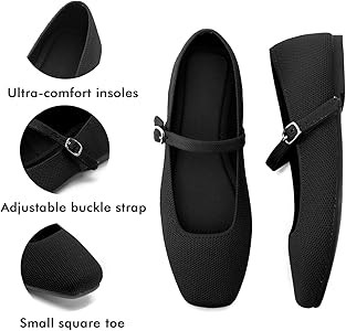 Soesyi Knit Flats for Women Square Toe Flats Casual Ballet Flats with Ankle Strap,Mary Jane Shoes... | Amazon (US)