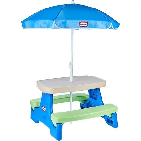 Little Tikes Easy Store Jr. Picnic Table with Umbrella - Blue / Green | Walmart (US)