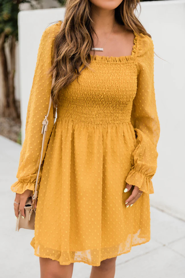 Up Till Dawn Swiss Dot Mustard Dress FINAL SALE | The Pink Lily Boutique
