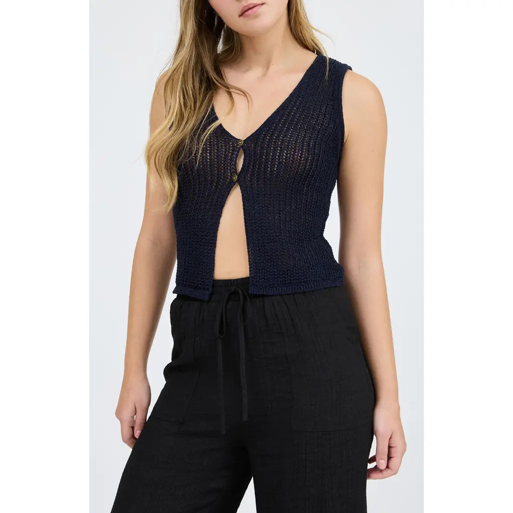 Blu Pepper Button Front Knit Sleeveless Top in Black at Nordstrom Rack, Size Medium | Nordstrom Rack