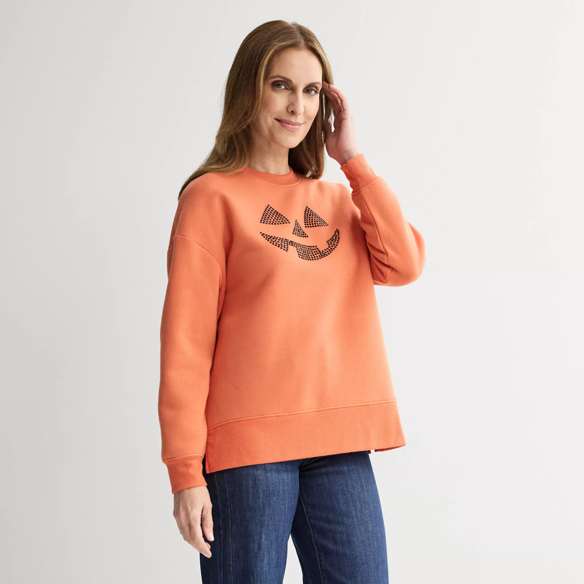 Women's Pumpkin Face Fleece Graphic Pullover | Kohl's