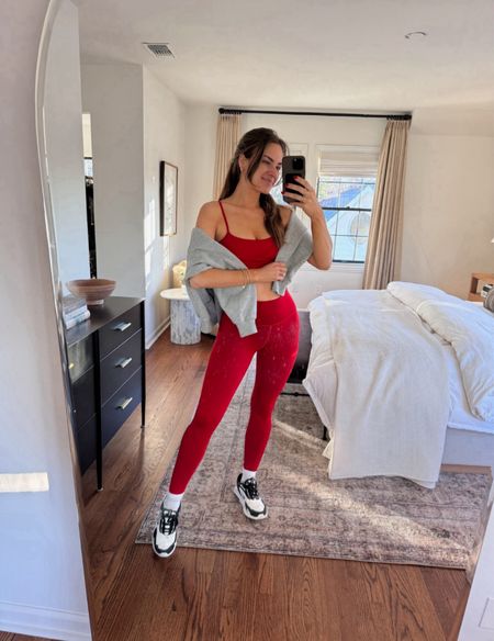 SALE ALERT// get this Red activewear set while it’s on sale!!I'm wearing a size S in everything & sized up a half size in my sneakers. #LTKActive

#LTKfitness #LTKActive #LTKsalealert