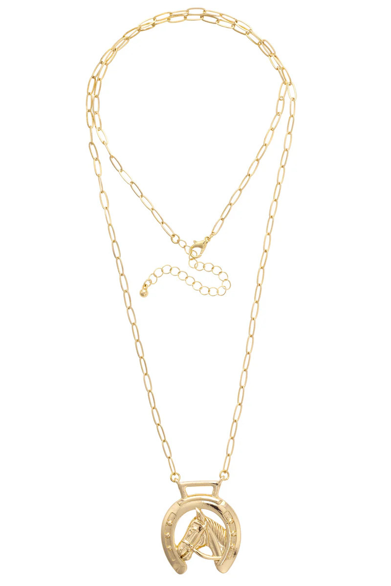 Horseshoe Horsey Pendant Necklace in Shiny Gold | CANVAS