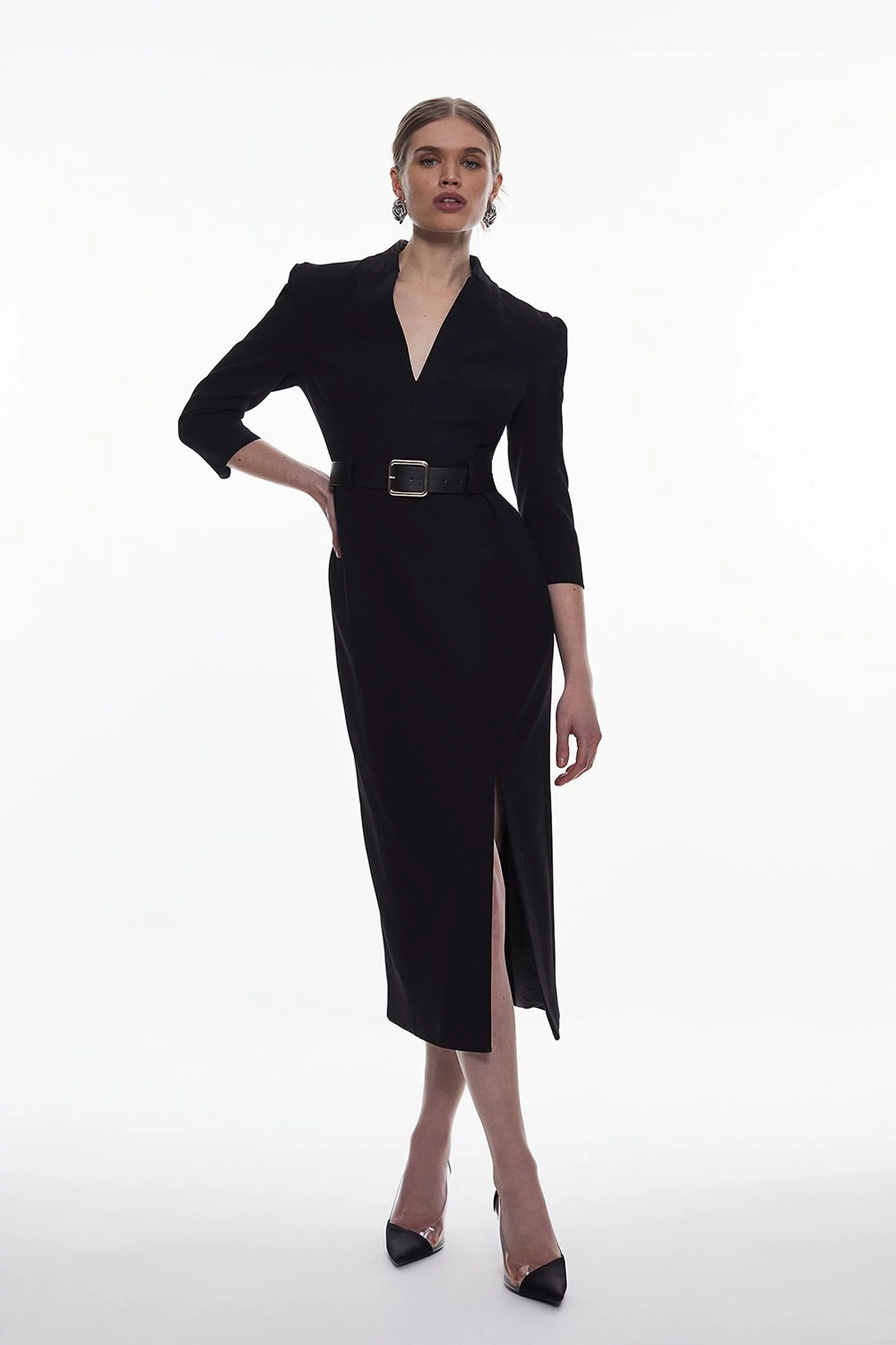 Forever Belted Split Hem Midi Dress | Karen Millen US