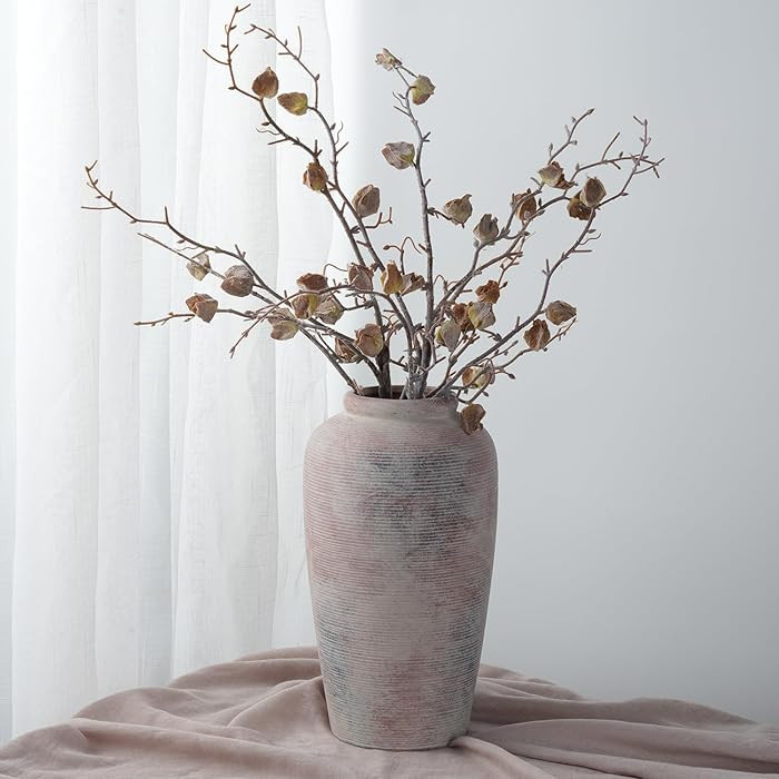 Large Rustic Ceramic Vase, 11 Inch Farmhouse Decorative Vases for Home Decor, Vintage Tall Flower... | Amazon (US)