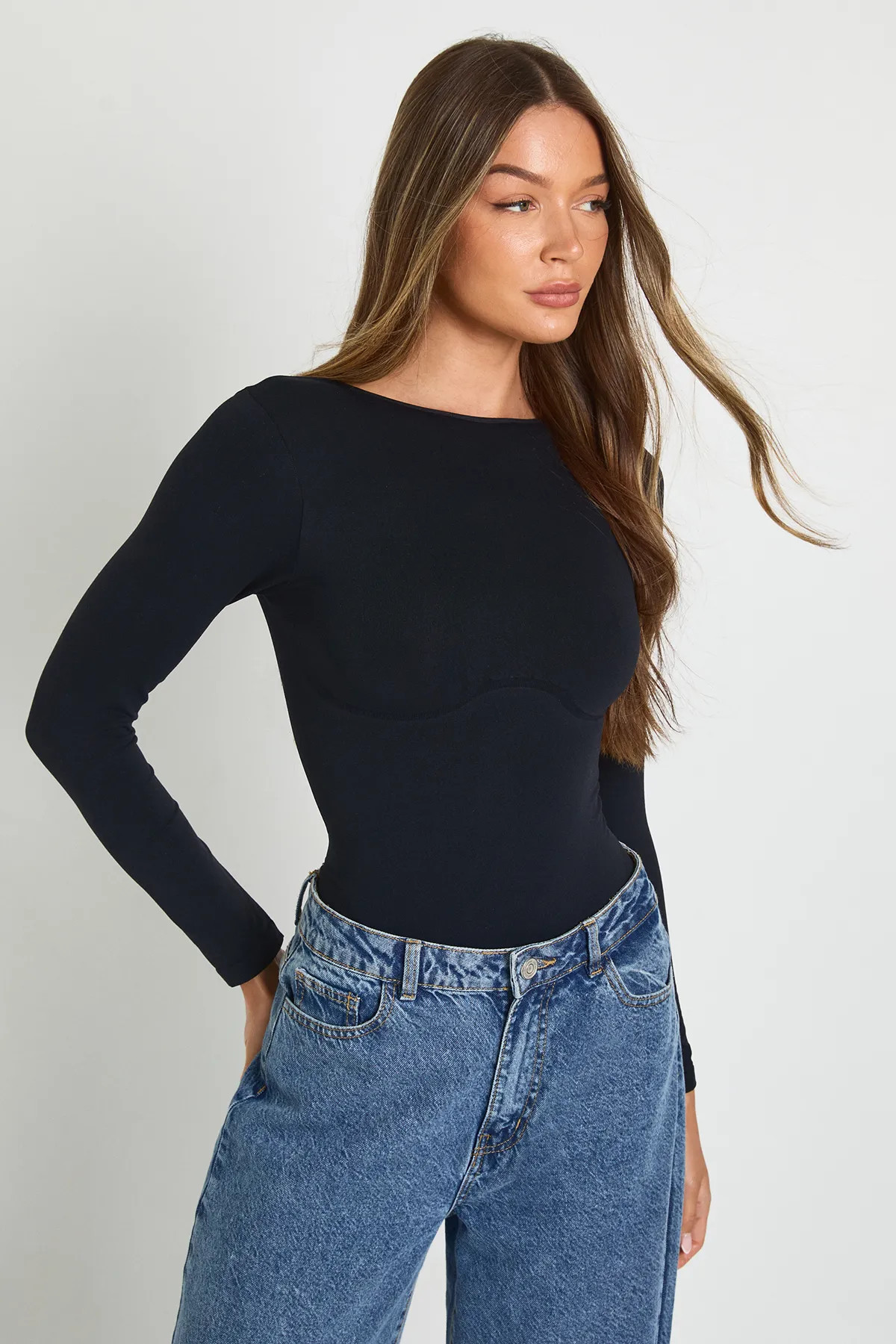 Seamless Crew Neck Long Sleeve Bodysuit | Boohoo.com (UK & IE)
