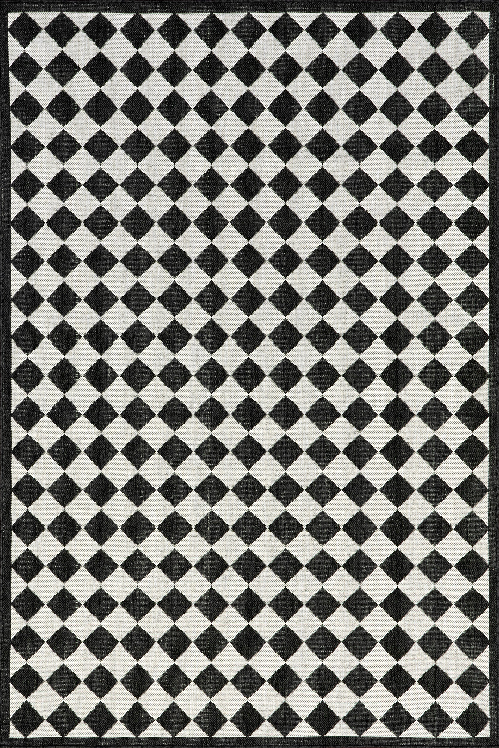 Kristy Classic Checkered Indoor/Outdoor Rug | Black & Off White | Rugs USA