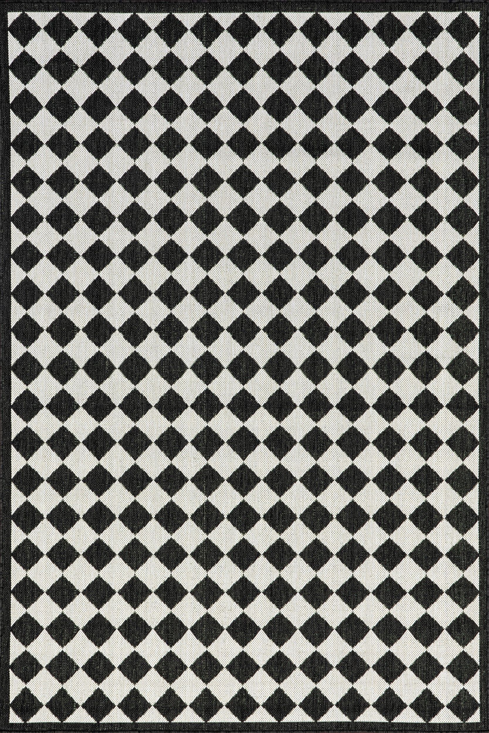 Kristy Classic Checkered Indoor/Outdoor Rug | Black & Off White | Rugs USA