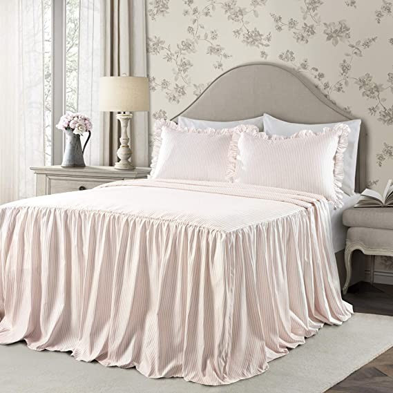 Lush Décor Lush Decor Ticking Stripe Bedspread Blush Vintage Chic Farmhouse Style Lightweight 3 ... | Amazon (US)