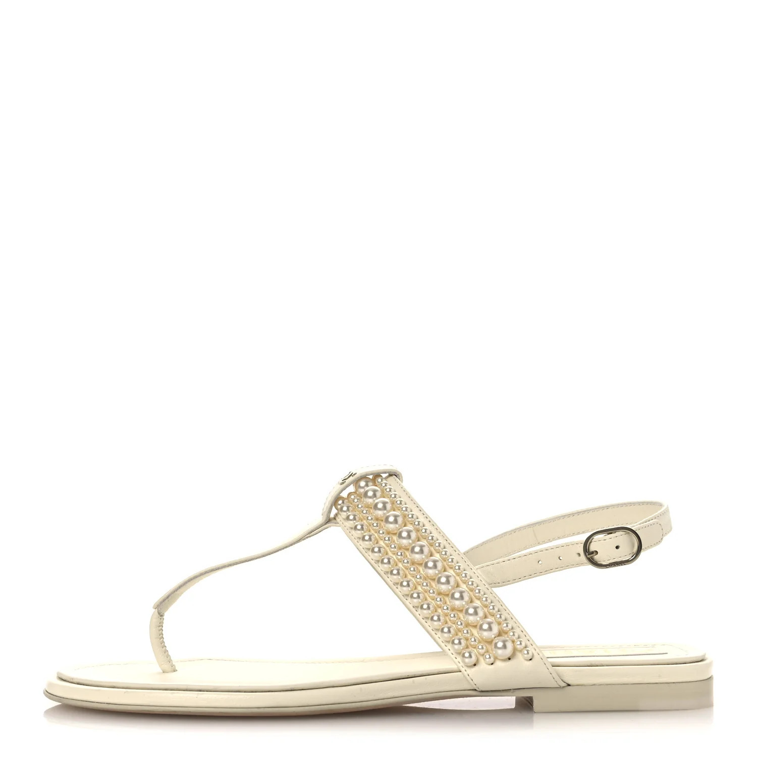 Chanel Lambskin Pearl Mini CC Thong Sandals 38 White 1762164 | FASHIONPHILE (US)