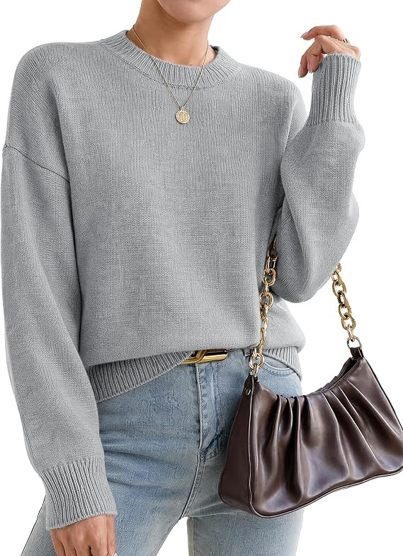 Oversized Sweaters for Women Cashmere Crewneck Pullover Sweater | Long Sleeve Casual Sweaters Rib... | Amazon (US)