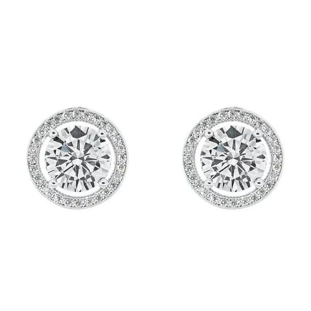 Cate & Chloe Ariel 18k White Gold Halo CZ Stud Earrings, Silver Simulated Diamond Earrings, Round... | Walmart (US)