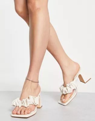 Topshop Nori ruched mule block heel sandal in white | ASOS (Global)