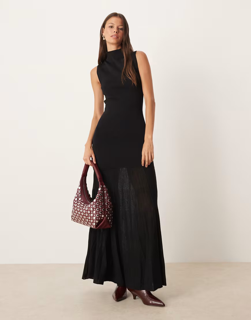 Mango high neck sleeveless maxi dress with sheer skirt in black | ASOS (Global)