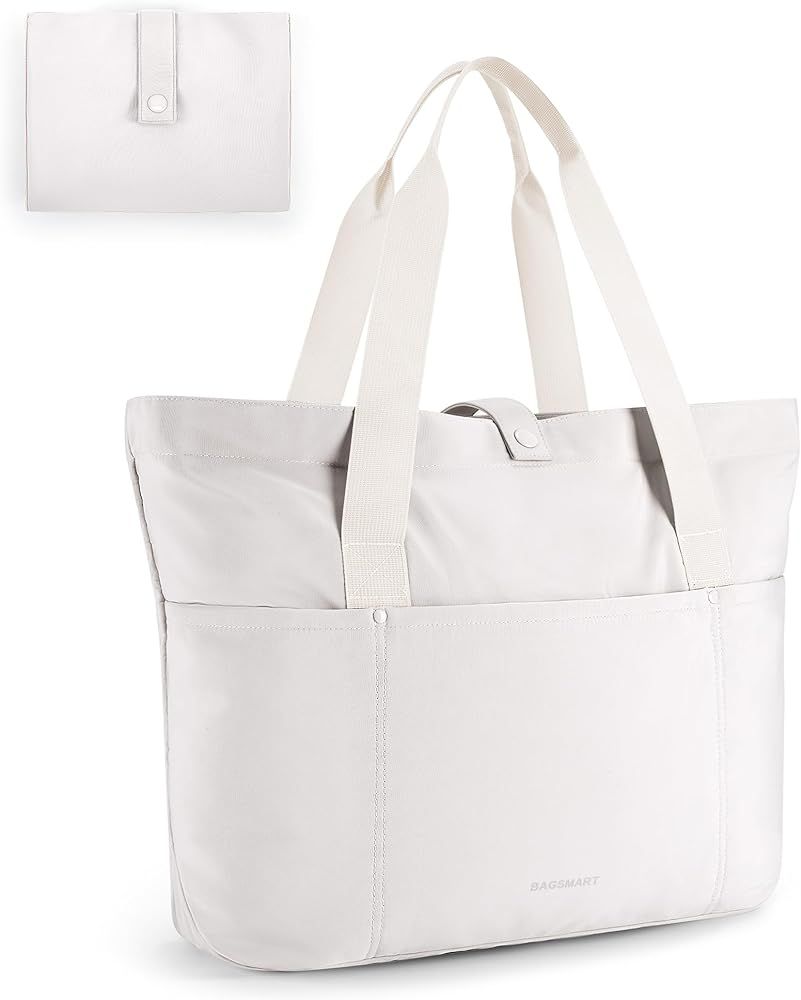 BAGSMART Tote Bag for Women, Foldable Tote Bag With Zipper Large Shoulder Bag Top Handle Handbag ... | Amazon (US)