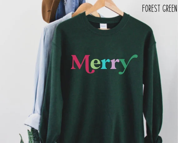Merry Sweatshirt Merry and Bright Christmas Crewneck | Etsy | Etsy (US)