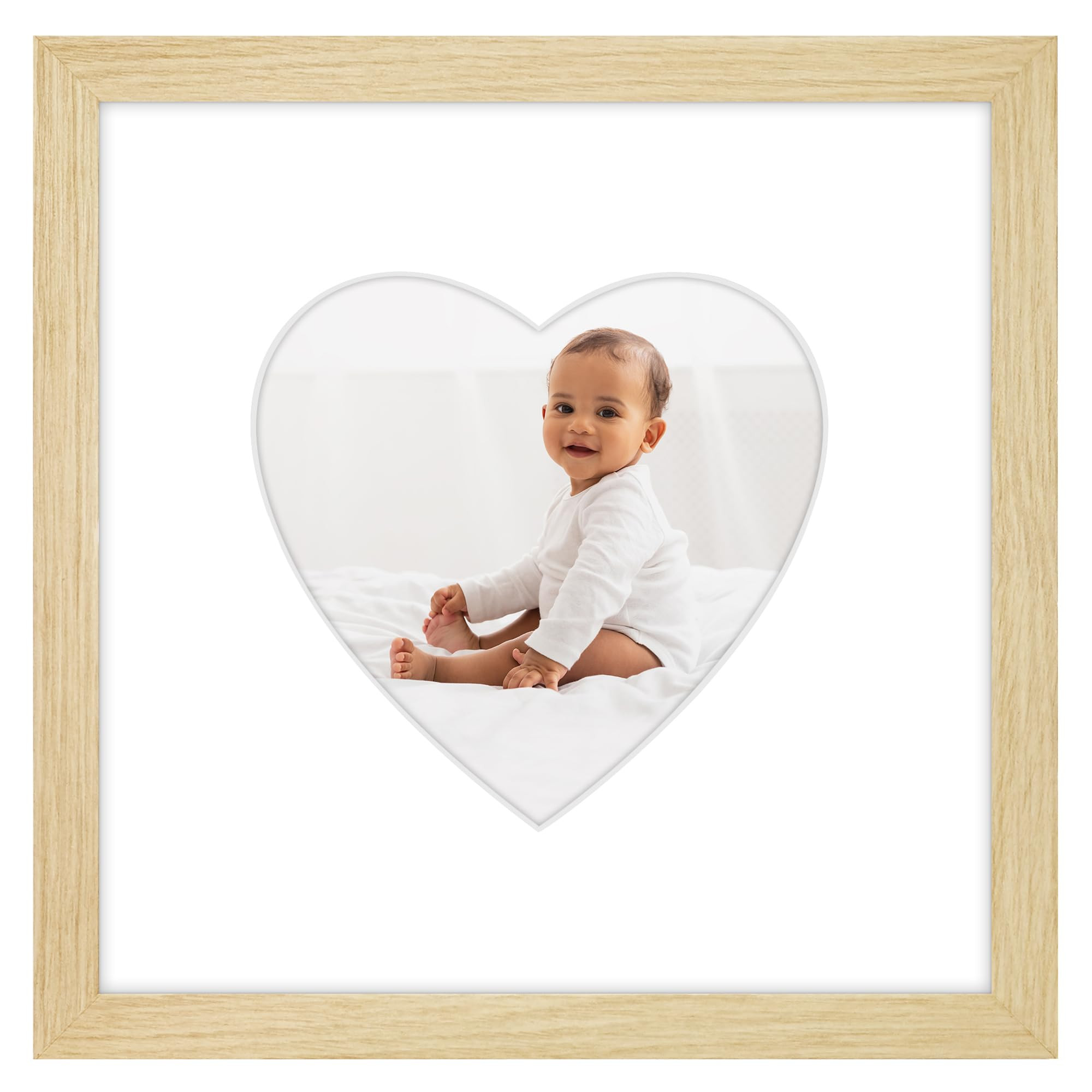 Americanflat 8x8 Picture Frame with Heart Mat Insert and Shatter-Resistant Glass - Signature Collection - Photo Frame for Wall Display - 12x12 Picture Frame without Mat - Natural Oak | Amazon (US)