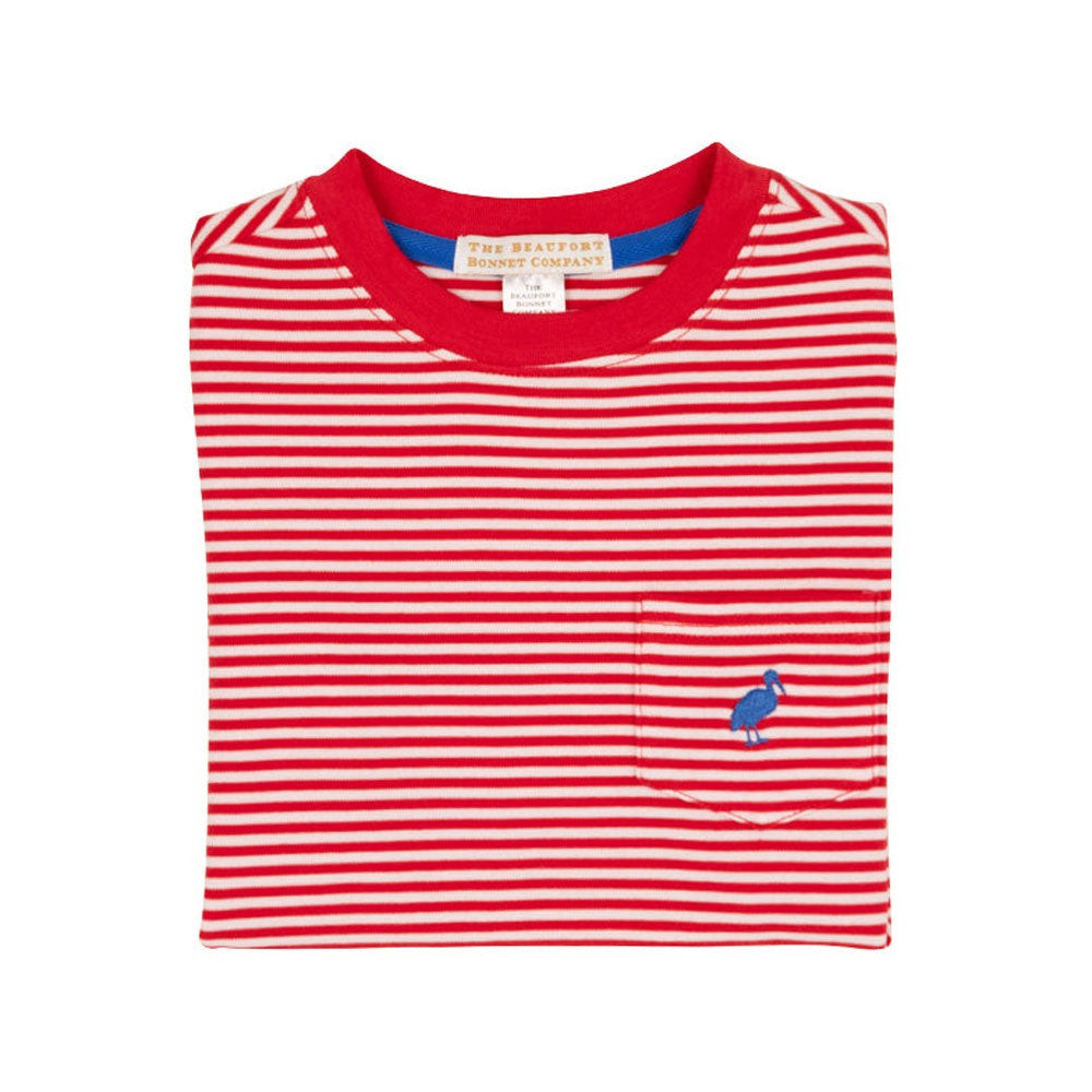 Carter Crewneck - Richmond Red Stripe with Rockefeller Royal Stork | The Beaufort Bonnet Company
