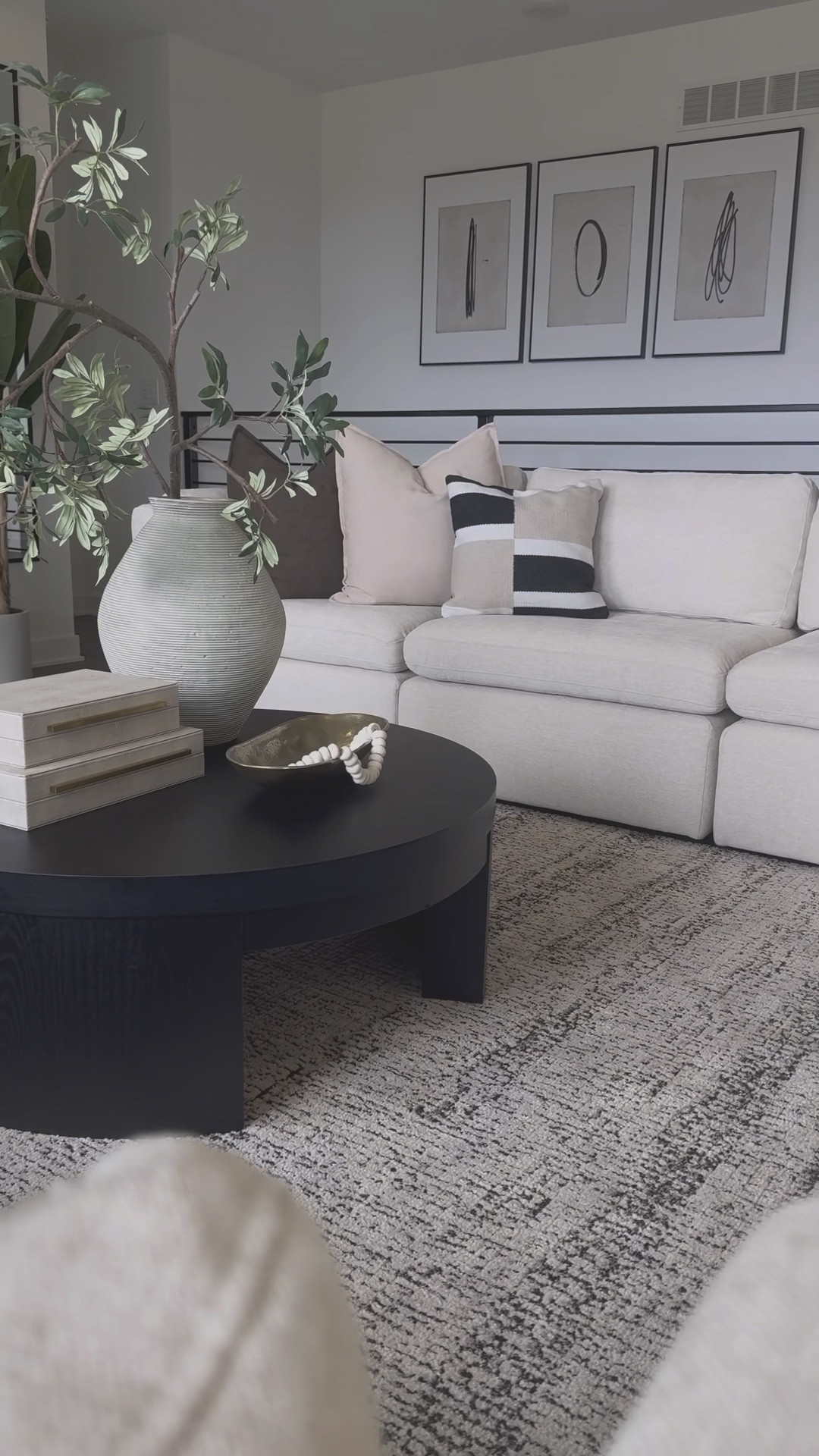 Take a peek into my living room filled with modern, neutral vibes! 🏡✨ Loving this gorgeous rug and cozy couch that set the perfect tone. The wall art adds a touch of elegance, and this oversized Walmart coffee table is a total game changer!

#LTKStyleTip #LTKHome #LTKVideo