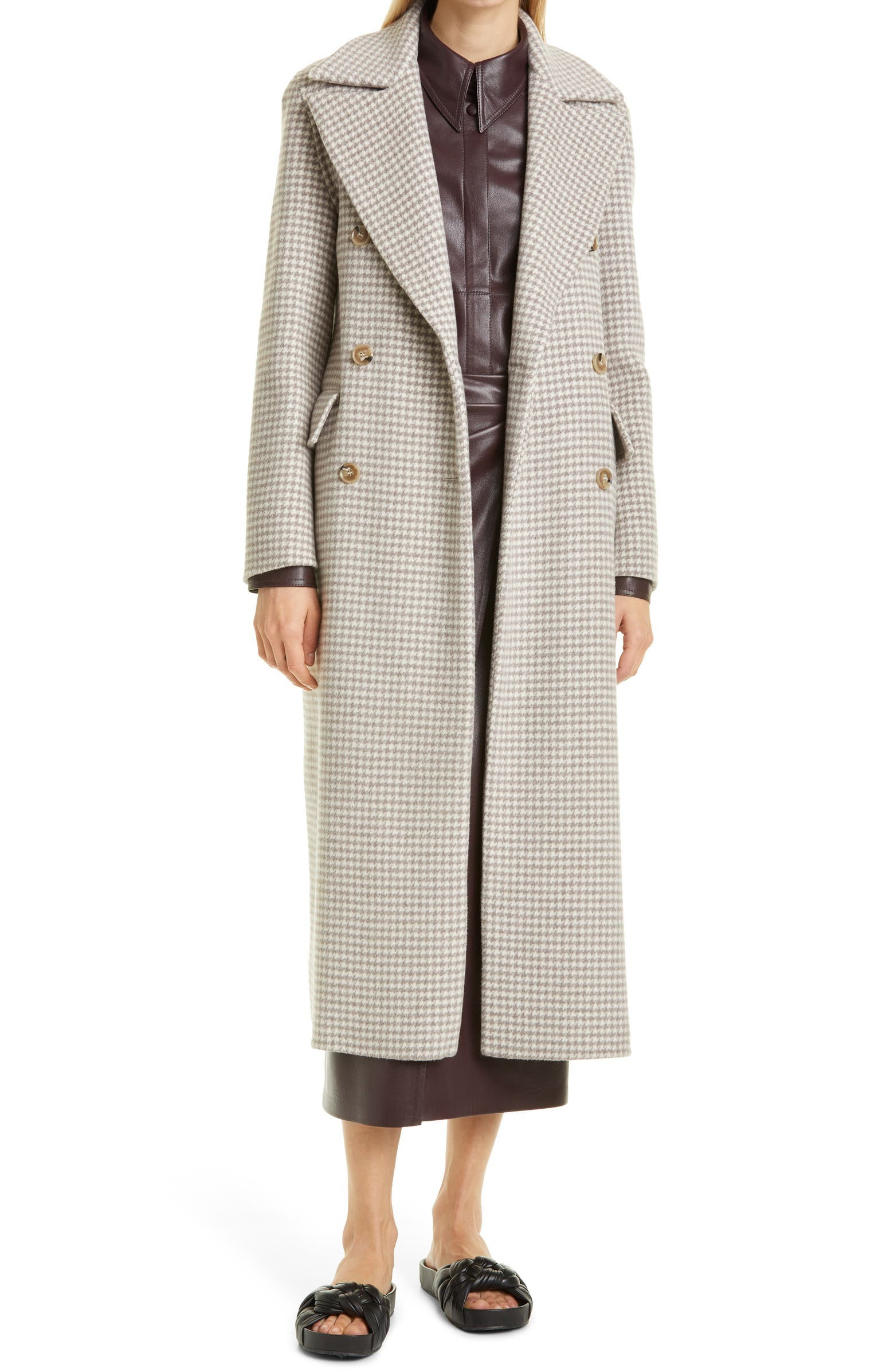 Lana Check Double Breasted Wool & Silk Coat | Nordstrom
