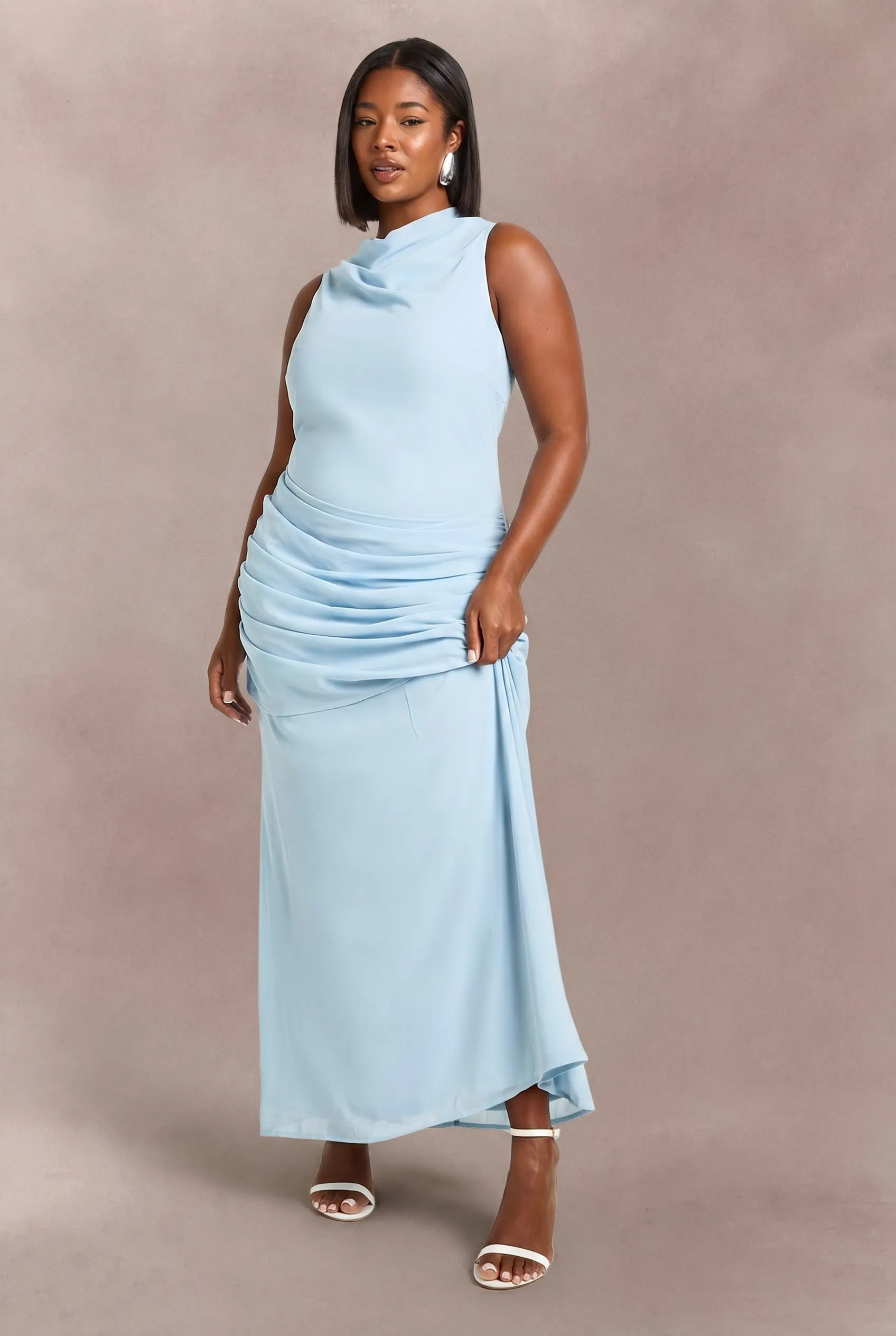 Baby Blue Plus Cowl Neck Draped Skirt Maxi Dress | Boohoo | Boohoo.com (UK & IE)