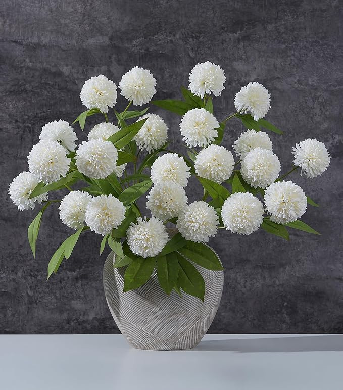 florisso 6 Pcs 27" Faux Silk Artificial Pompon Mum Flowers, Fake Ball Chrysanthemum Branches for ... | Amazon (US)