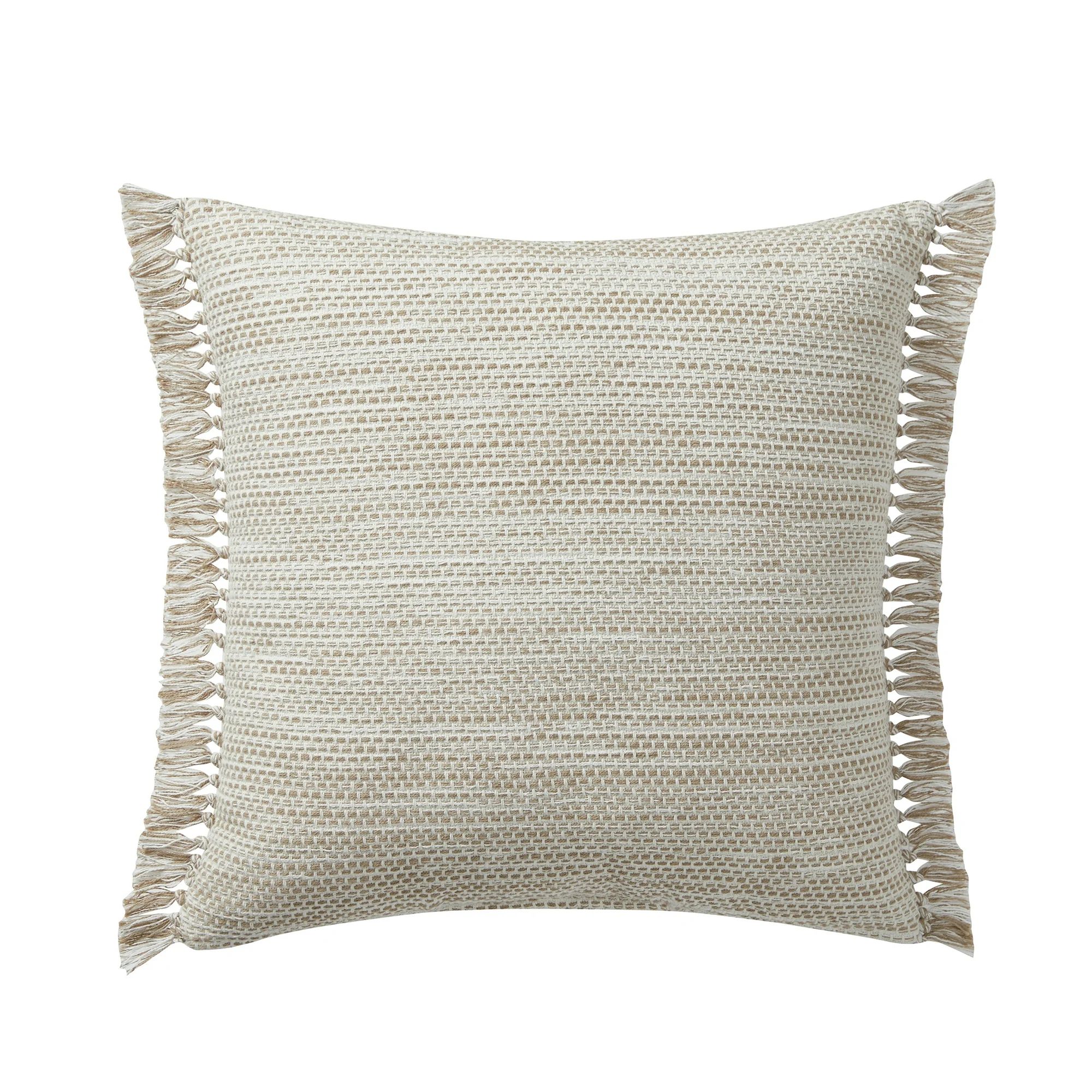 My Texas House 20" x 20" Taupe Alina Fringe Reversible Cotton Decorative Pillow | Walmart (US)