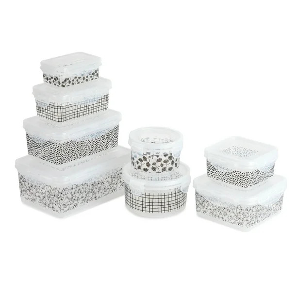 Thyme & Table Food Storage Set, 16-Piece, Black Floral | Walmart (US)