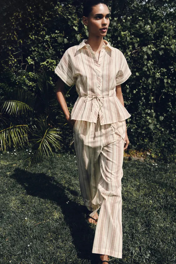 METALLIC THREAD STRIPED WIDE-LEG TROUSERS | Zara DE