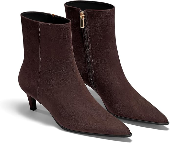 Coutgo Ankle Boots for Women Kitten Low Heel Pointed Toe Booties Side Zipper Fall Shoes | Amazon (US)