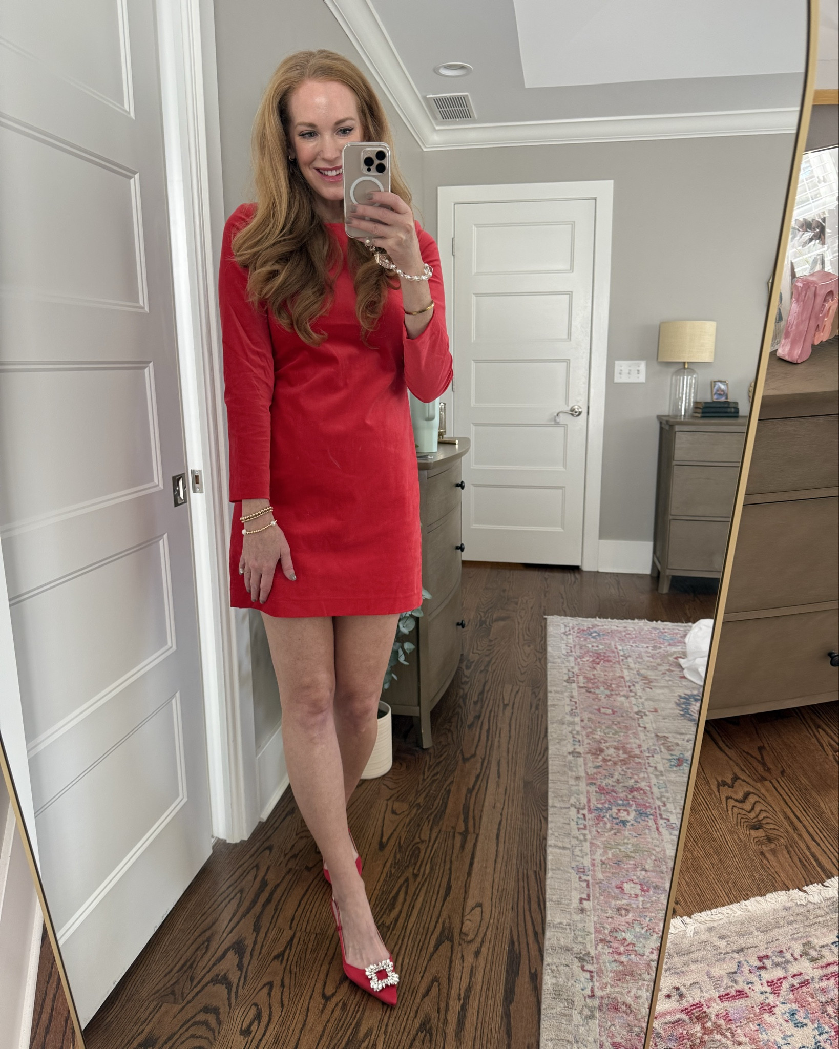 Little red dress love!! ❤️ 
This velvet red dress from JCrew makes me so excited for the holidays! It fits TTS, I’m a size 4. 
And I went red on red with these red jewel heels from Target. They are so comfortable with the kitten heel! 

#LTKShoeCrush #LTKSeasonal #LTKHoliday