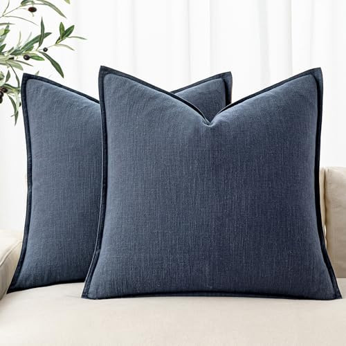 MIULEE Decorative Linen Euro Sham Pillow Covers 24x24 Indigo Blue Boho Farmhouse Neutral Couch Throw Pillows for Bed Pack of 2 Accent Coastal Modern Pillowcase Summer Sofa Livingroom Home Decor | Amazon (US)