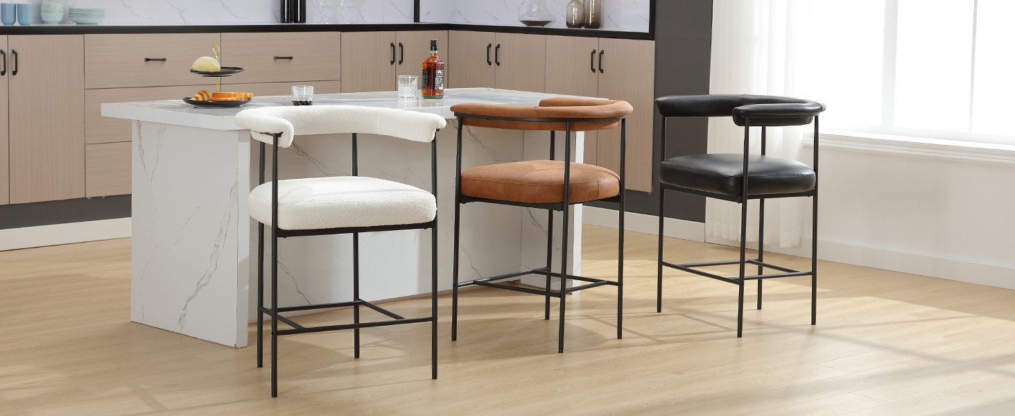 HEAH-YO Modern Sherpa Bar Stools Set of 2, 26 Inches Counter Stools with Back Boucle Upholstered ... | Amazon (US)