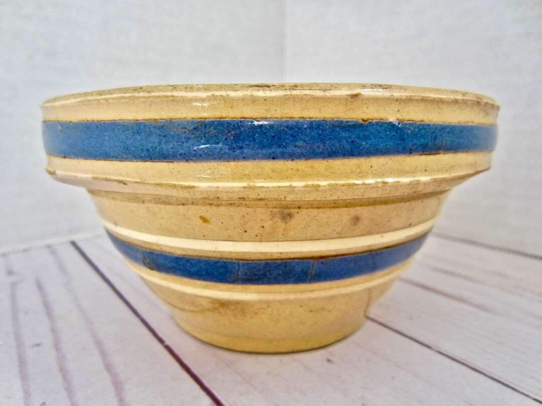 Vintage Yellow Ware Bowl Blue Striped Stoneware Bowl | Etsy (US)