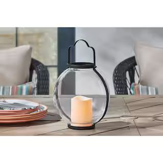 Hampton Bay 8.6 in. H Outdoor Patio Metal and Glass Lantern with LED Candle HD220083L - The Home ... | The Home Depot