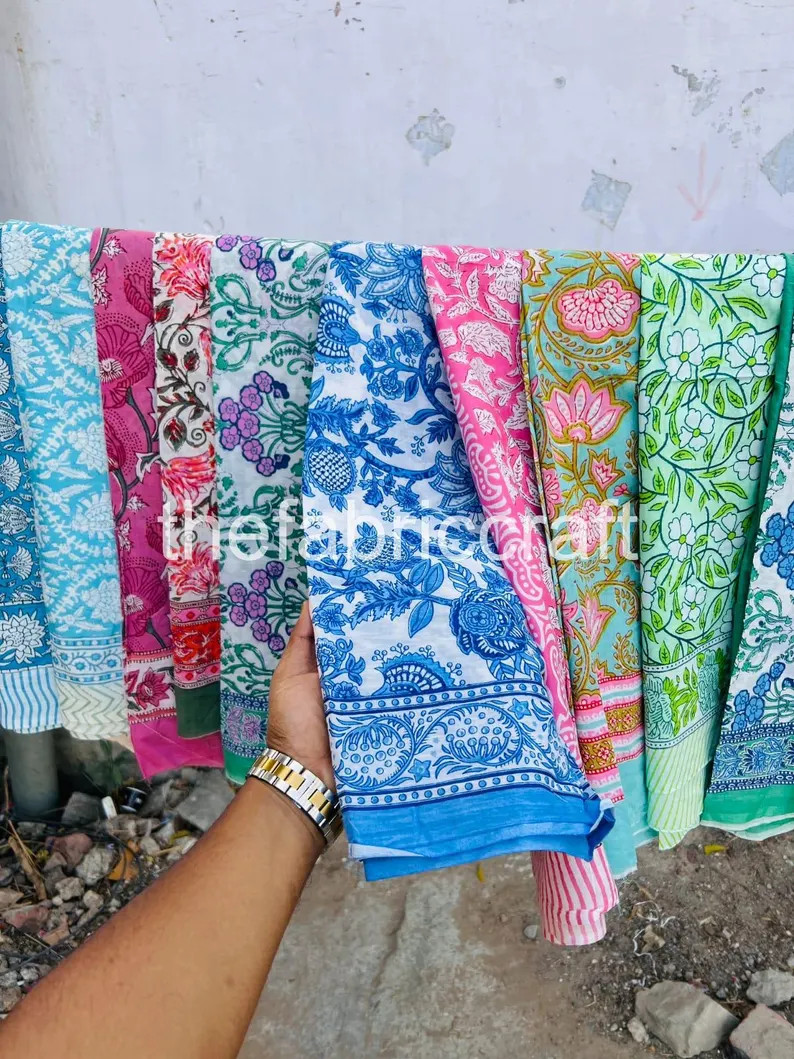 New Flora Print Hand Block Print Indian 100% Soft & Pure Cotton Sarong Scarf Pareo, Handmade Beac... | Etsy (US)