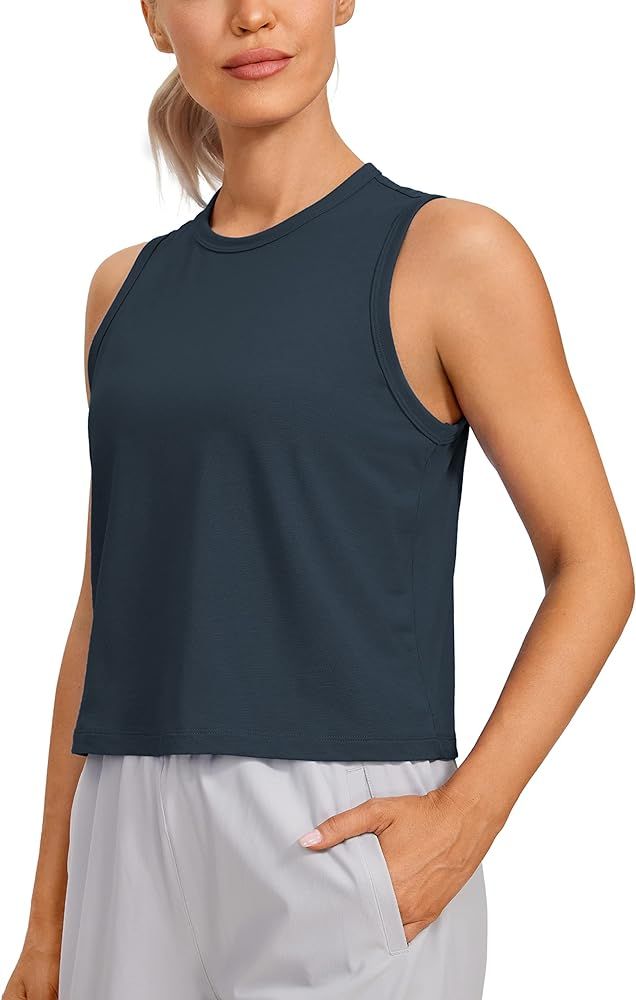CRZ YOGA Pima Cotton Cropped Tank Tops for Women High Neck Crop Workout Tops Sleeveless Athletic ... | Amazon (US)
