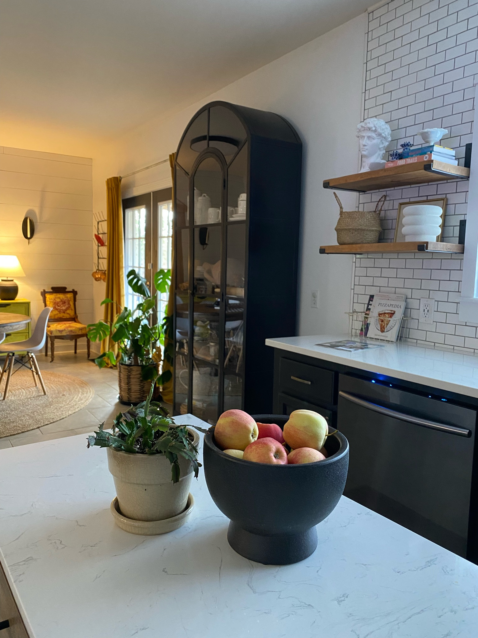 Walmart bowl planter, under $10
Using it to hold fruit in our kitchen 
Black planter, black arch cabinet from West Elm
Kitchen organizers, kitchen counter decor, kitchen decor 

#LTKhome #LTKsalealert #LTKFind