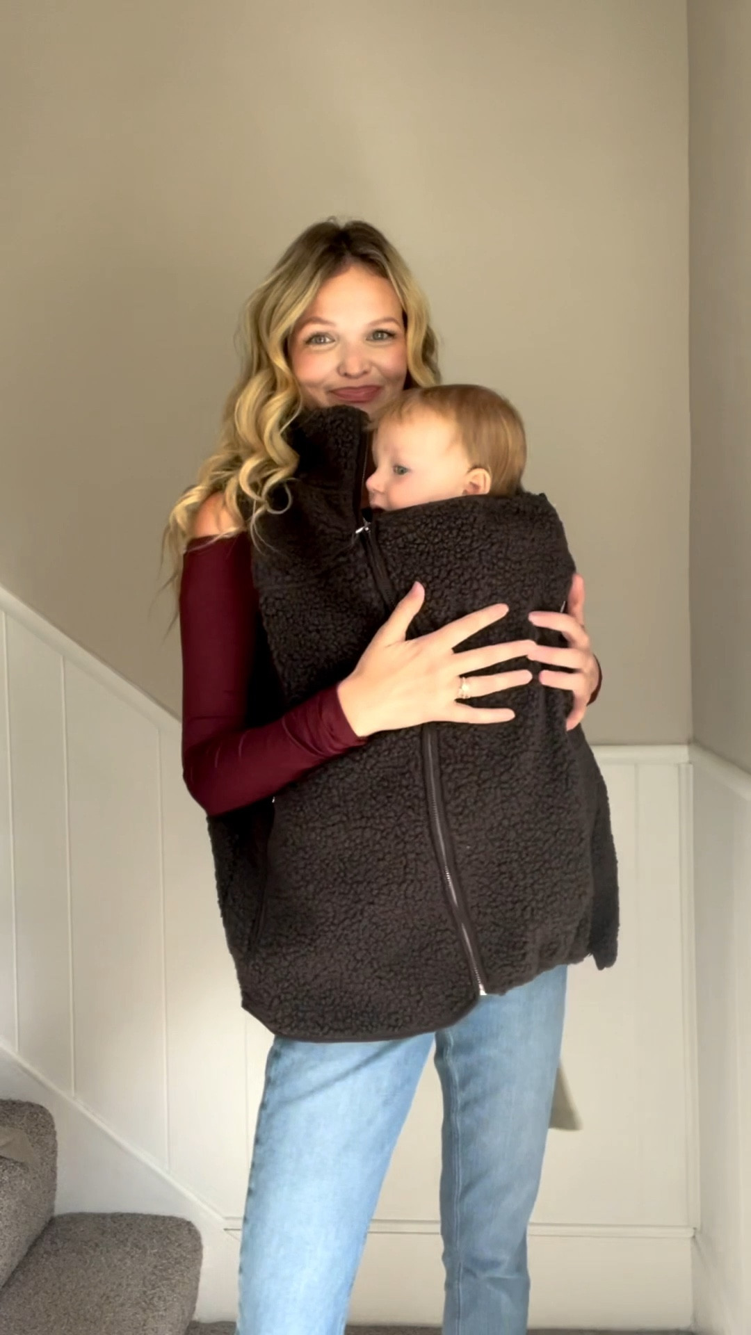 the BEST cold weather baby wearing essential!!!! 

Love that it’s a vest instead of a jacket so I can wear it under all my different jackets! 

Great for both baby-wearing and pregnancy! Then super cute after without the extra panel! 

Wearing size small. 

#LTKBaby #LTKBump #LTKKids