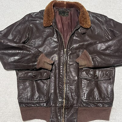 Original US Navy G-1 Flight Leather Jacket Vintage Fur Collar M ? Brown  | eBay | eBay UK