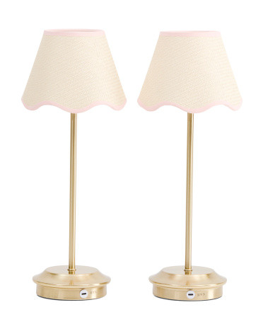 2pk 18in Rechargeable Plated Brass Rattan Table Lamps | TJ Maxx
