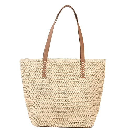 Kehpish Large Straw Shoulder Bag Summer Beach Bag for Women Straw Tote Bag Handbag With Zipper Summer Shoulder Bag | Amazon (US)